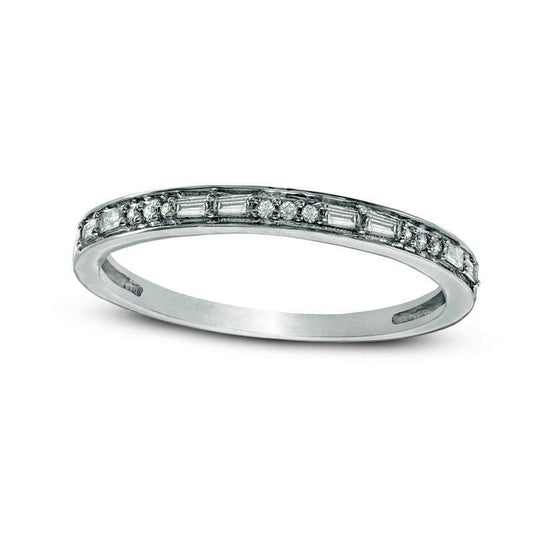 0.13 CT. T.W. Baguette and Round Natural Diamond Alternating Natural Diamond Anniversary Band in Solid 10K White Gold