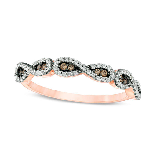 0.20 CT. T.W. Champagne and White Natural Diamond Infinity Anniversary Band in Solid 10K Rose Gold