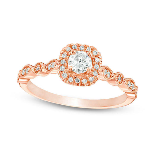 0.38 CT. T.W. Natural Diamond Cushion Frame Antique Vintage-Style Engagement Ring in Solid 14K Rose Gold