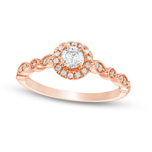 0.38 CT. T.W. Natural Diamond Frame Antique Vintage-Style Engagement Ring in Solid 14K Rose Gold