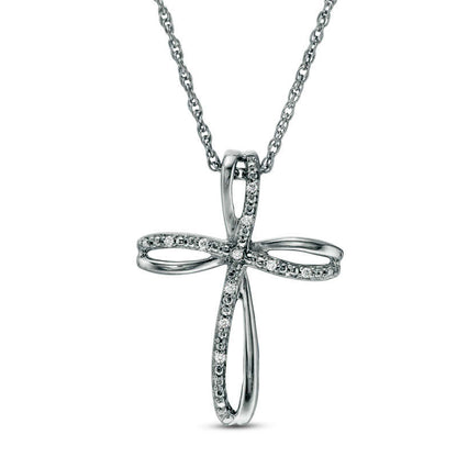 Natural Diamond Accent Loop Cross Pendant in Sterling Silver