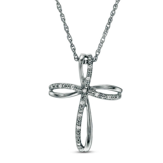 Natural Diamond Accent Loop Cross Pendant in Sterling Silver