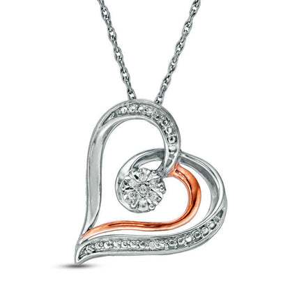 Natural Diamond Accent Heart Pendant in Sterling Silver and 10K Rose Gold