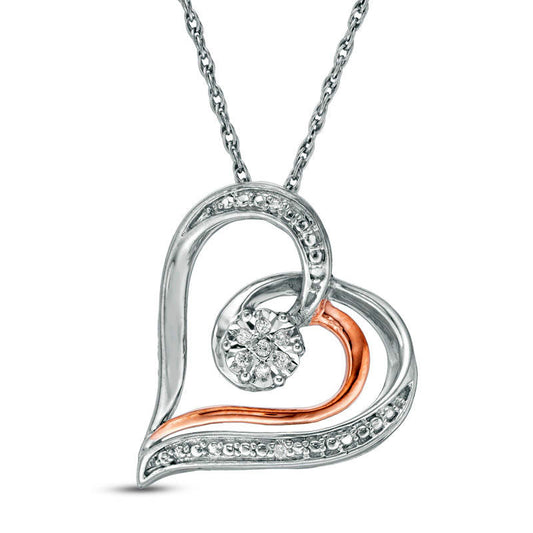 Natural Diamond Accent Heart Pendant in Sterling Silver and 10K Rose Gold