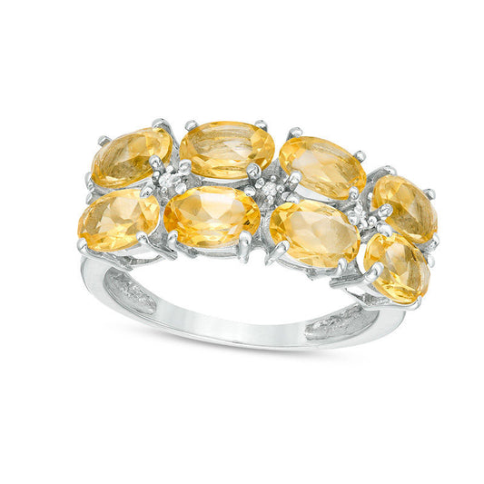 Sideways Oval Citrine and Natural Diamond Accent Double Row Ring in Sterling Silver