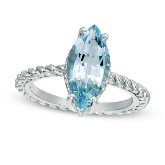 Marquise Blue Topaz Solitaire Rope Shank Ring in Sterling Silver