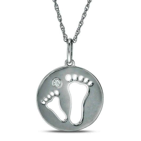 Lab-Created White Sapphire Footprints Disc Pendant in 10K White Gold