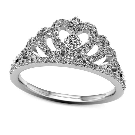 0.33 CT. T.W. Natural Diamond Heart Crown Ring in Solid 10K White Gold