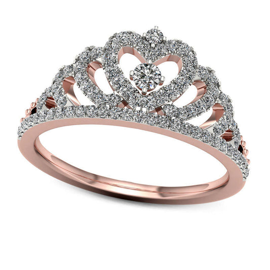 0.33 CT. T.W. Natural Diamond Heart Crown Ring in Solid 10K Rose Gold