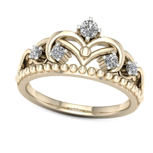 0.25 CT. T.W. Natural Diamond Crown Beaded Ring in Solid 10K Yellow Gold