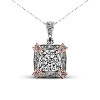 0.5 CT. T.W. Natural Diamond Double Cushion Frame Antique Vintage-Style Pendant in 10K Two-Tone Gold