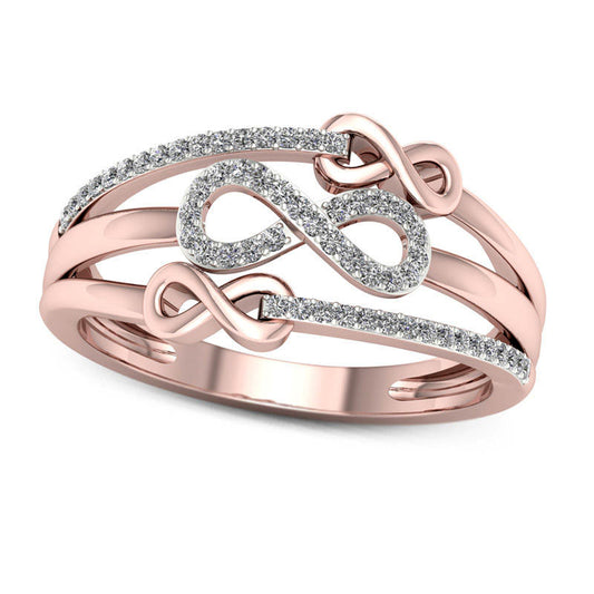 0.17 CT. T.W. Natural Diamond Triple Infinity Multi-Row Ring in Solid 10K Rose Gold