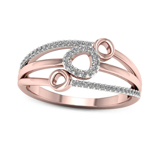 0.13 CT. T.W. Natural Diamond Triple Trillion Multi-Row Ring in Solid 10K Rose Gold