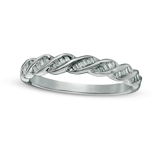 0.17 CT. T.W. Baguette Natural Diamond Twist Wedding Band in Solid 14K White Gold - Size 7