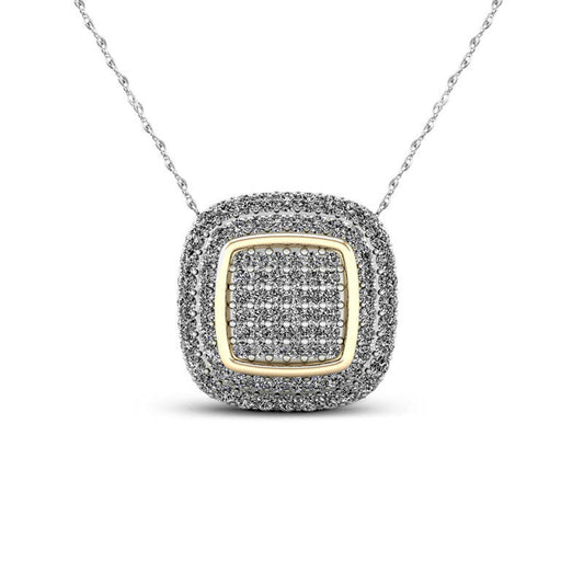0.1 CT. T.W. Composite Natural Diamond Cushion Frame Pendant in 10K Two-Tone Gold
