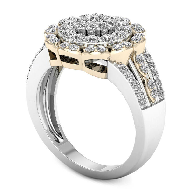 1.0 CT. T.W. Natural Diamond Frame Flower Ring in Solid 10K Two-Tone Gold