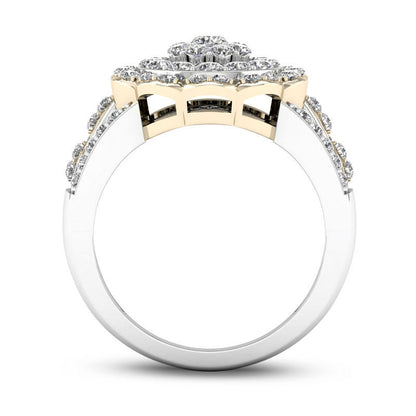 1.0 CT. T.W. Natural Diamond Frame Flower Ring in Solid 10K Two-Tone Gold