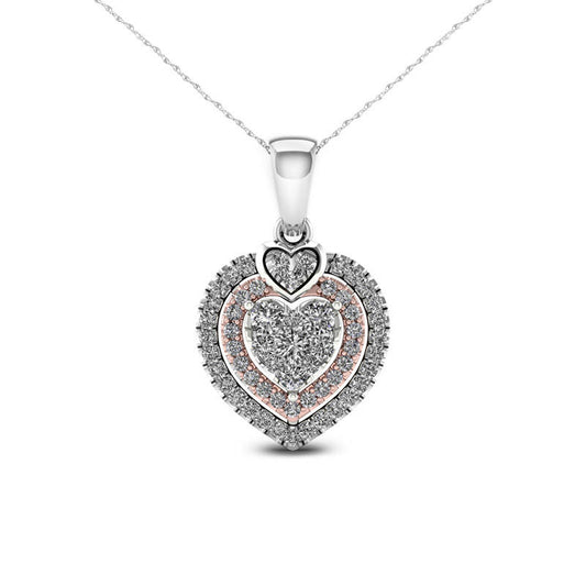 0.25 CT. T.W. Composite Natural Diamond Double Heart Frame Pendant in 10K Two-Tone Gold