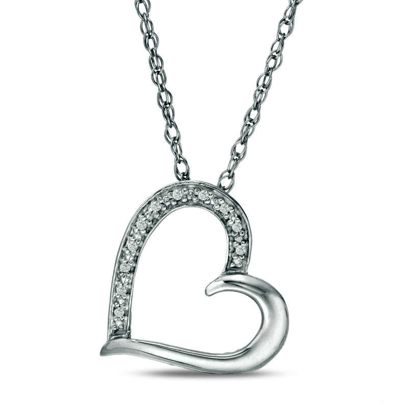 Natural Diamond Accent Tilted Heart Pendant in 10K White Gold