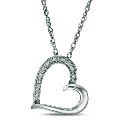 Natural Diamond Accent Tilted Heart Pendant in 10K White Gold