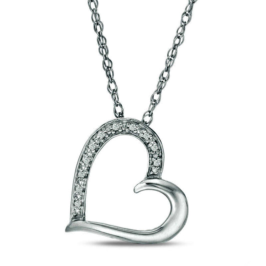 Natural Diamond Accent Tilted Heart Pendant in 10K White Gold