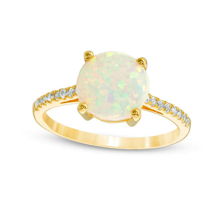 9.0mm Lab-Created Opal and White Sapphire Ring in Sterling Silver with Solid 14K Gold Plate