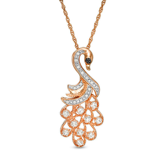 Lab-Created White Sapphire and Enhanced Black Diamond Accent Peacock Pendant in Sterling Silver with 14K Rose Gold Plate
