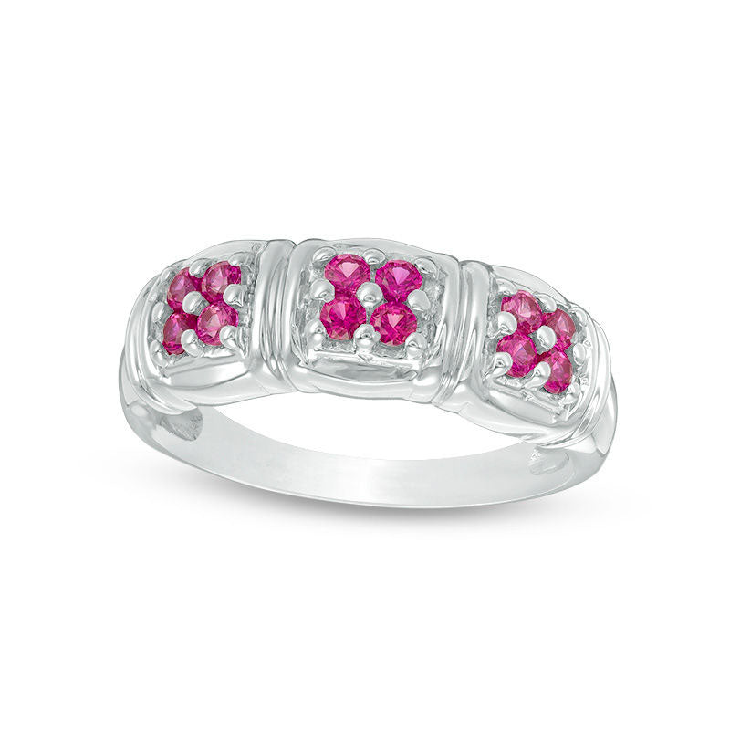 Quad Lab-Created Ruby Three Stone Ring in Sterling Silver