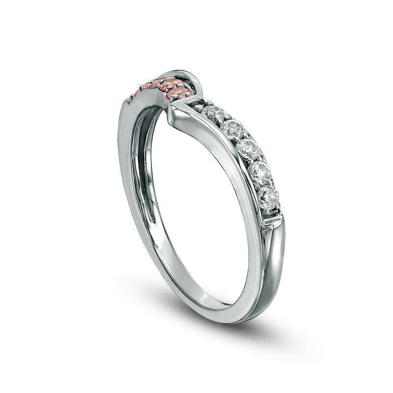 Lab-Created Pink and White Sapphire Chevron Band in Sterling Silver