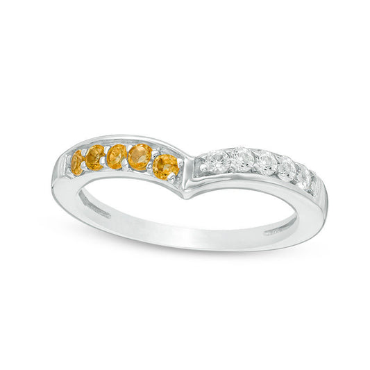 Citrine and Lab-Created White Sapphire Chevron Band in Sterling Silver