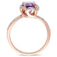 7.0mm Amethyst and 0.10 CT. T.W. Natural Diamond Floral Frame Bypass Ring in Solid 14K Rose Gold