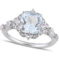 8.0mm Cushion-Cut Aquamarine, White Sapphire and 0.05 CT. T.W. Natural Diamond Frame Antique Vintage-Style Ring in Solid 14K White Gold