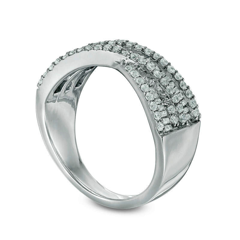 0.75 CT. T.W. Baguette and Round Natural Diamond Crossover Band in Solid 10K White Gold