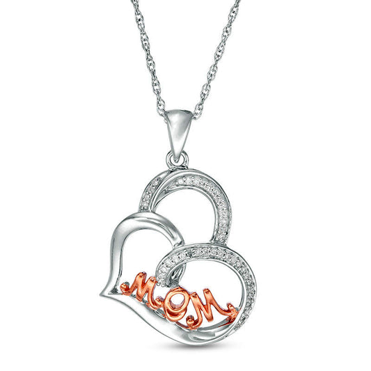 0.1 CT. T.W. Natural Diamond "MOM" Tilted Heart Pendant in Sterling Silver with 14K Rose Gold Plate