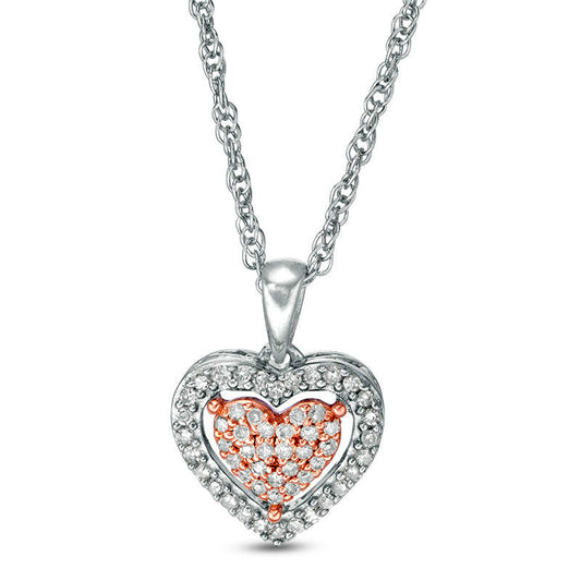 0.17 CT. T.W. Composite Natural Diamond Heart Frame Pendant in Sterling Silver and 10K Rose Gold