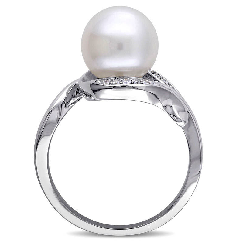 9.0 - 9.5mm Cultured Freshwater Pearl and 0.07 CT. T.W. Natural Diamond Loop Ring in Solid 10K White Gold