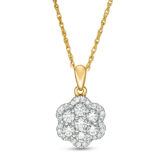 0.63 CT. T.W. Composite Natural Diamond Flower Pendant in 10K Yellow Gold