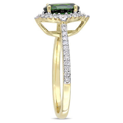 Oval Chrome Diopside, White Sapphire and 0.25 CT. T.W. Natural Diamond Frame Ring in Solid 14K Gold