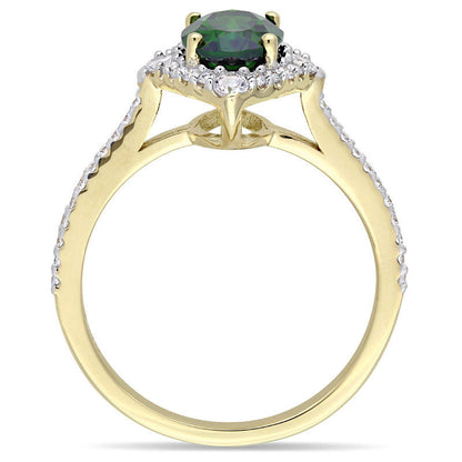 Oval Chrome Diopside, White Sapphire and 0.25 CT. T.W. Natural Diamond Frame Ring in Solid 14K Gold