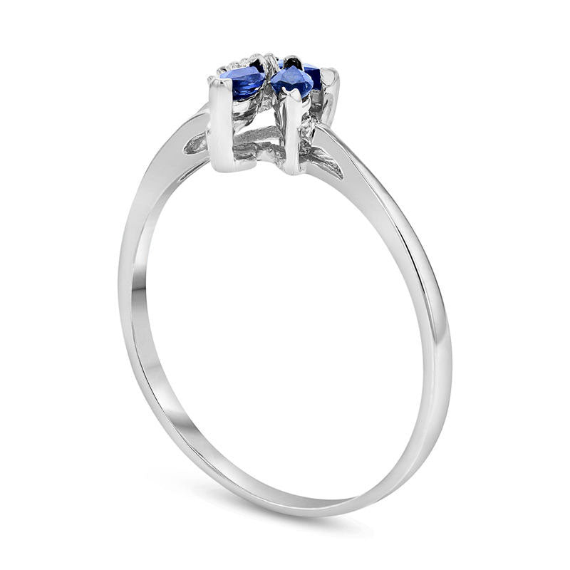Marquise Blue Sapphire and Natural Diamond Accent Three Stone Leaf Ring in Solid 14K White Gold