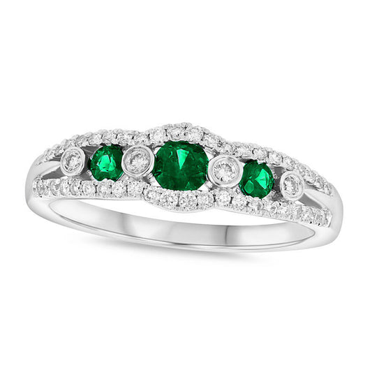 Emerald and 0.25 CT. T.W. Natural Diamond Seven Stone Anniversary Ring in Solid 14K White Gold