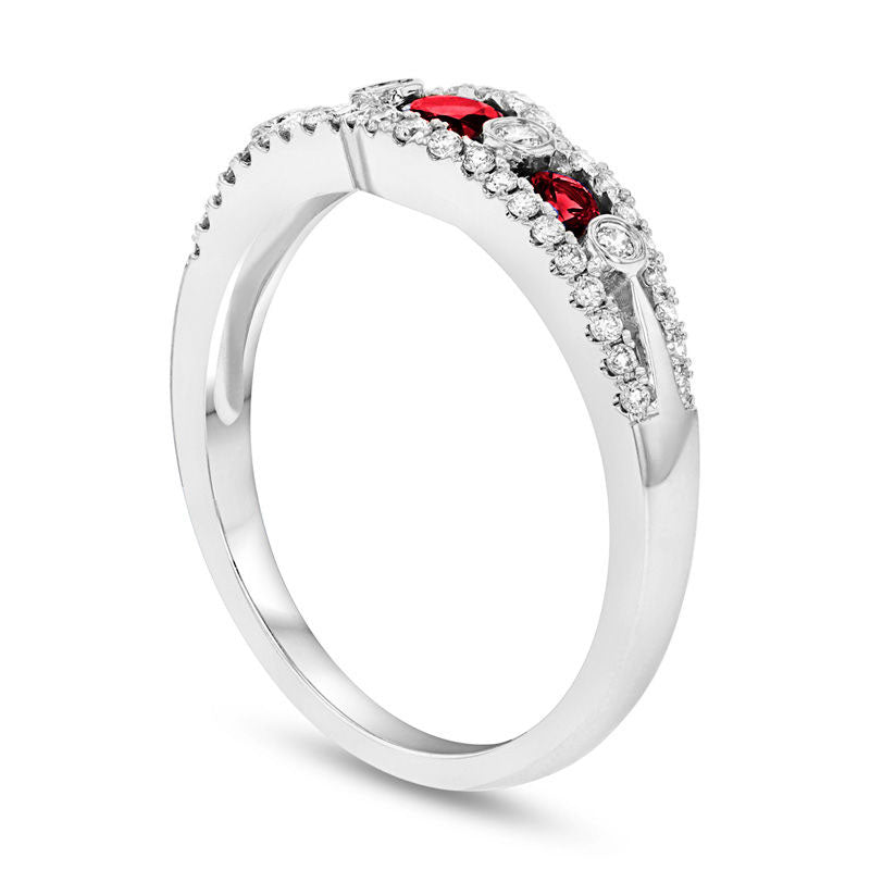 Ruby and 0.25 CT. T.W. Natural Diamond Seven Stone Anniversary Ring in Solid 14K White Gold