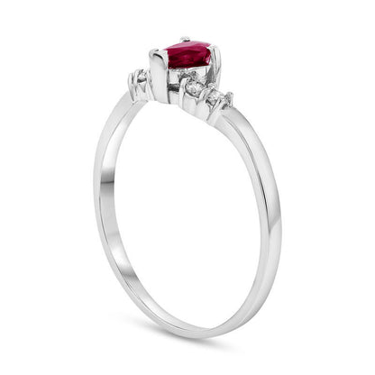 Pear-Shaped Ruby and 0.07 CT. T.W. Natural Diamond Chevron Ring in Solid 14K White Gold