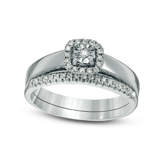 0.20 CT. T.W. Natural Diamond Cushion Frame Bridal Engagement Ring Set in Sterling Silver