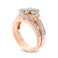 0.63 CT. T.W. Natural Diamond Clover Frame Antique Vintage-Style Bridal Engagement Ring Set in Solid 10K Rose Gold
