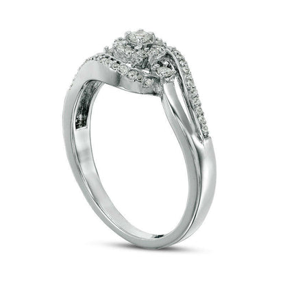 0.20 CT. T.W. Natural Diamond Frame Swirl Bypass Promise Ring in Solid 10K White Gold