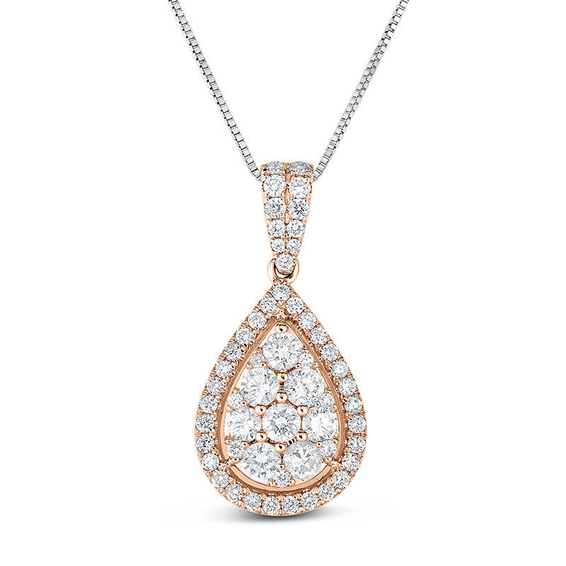 1 CT. T.W. Composite Natural Diamond Teardrop Frame Pendant in 14K Rose Gold