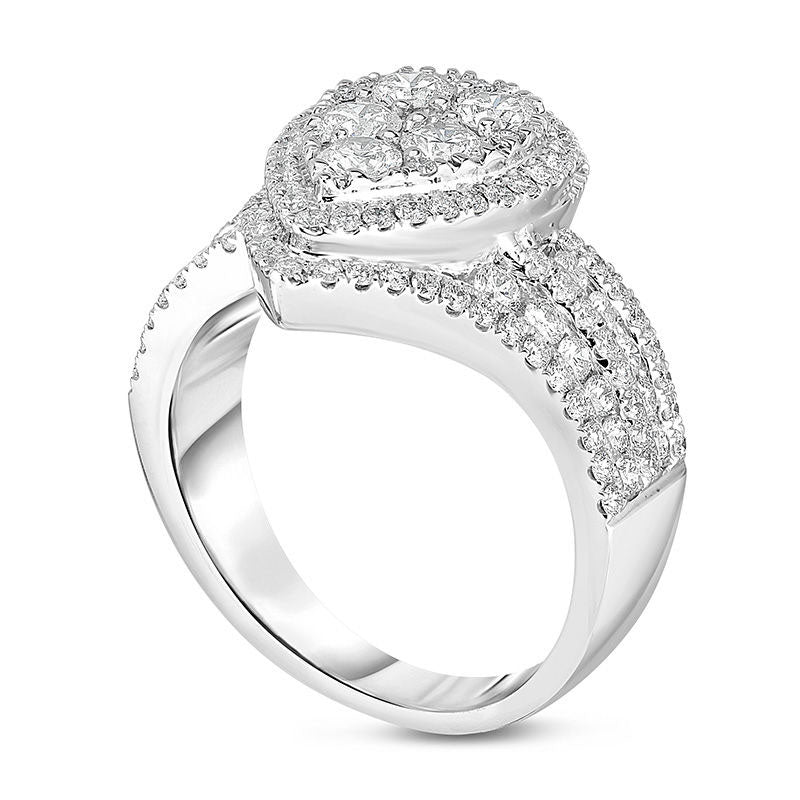 1.5 CT. T.W. Composite Natural Diamond Teardrop Frame Multi-Row Bypass Ring in Solid 14K White Gold
