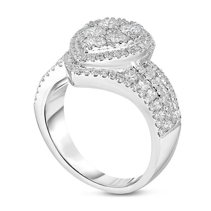 1.5 CT. T.W. Composite Natural Diamond Teardrop Frame Multi-Row Bypass Ring in Solid 14K White Gold
