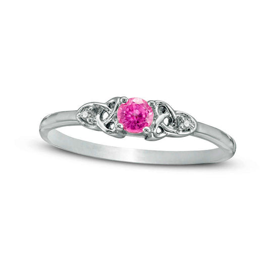 Lab-Created Pink Sapphire and Diamond Accent Trinity-Sides Promise Ring in Sterling Silver